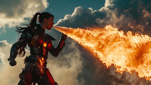 A close-up action shot of Jinx in Wild Rift, firing her Super Mega Death Rocket! across the map during a team fight. The image should illustrate her dynamic and explosive playstyle.