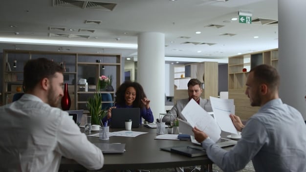 A group of business professionals in a meeting room, intensely discussing safety protocols and compliance documents, indicating the challenges of adapting to new regulations.