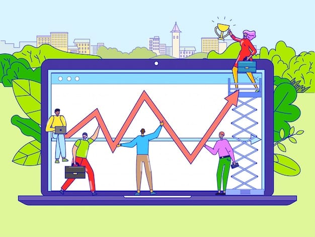 A visual representation of a stable economic graph showing moderate growth and controlled inflation, with a small group of economists discussing in the foreground.