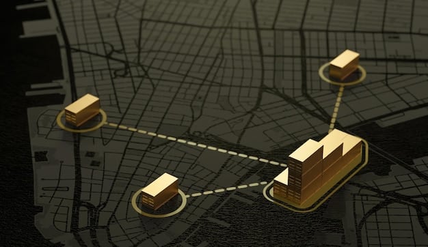 A detailed diagram showing the intricate supply chain of goods, from manufacturing to delivery, with highlighted nodes representing increased costs due to high oil prices.