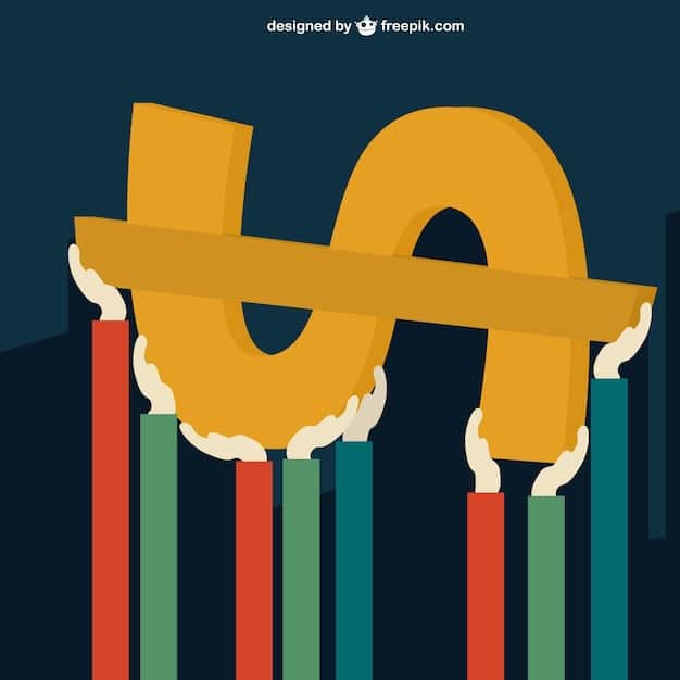 A stylized depiction of a graph showing rising interest rates on US Treasury bonds, with a slight downward trend in the value of the US dollar.