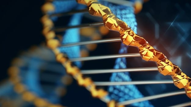 A close-up, high-magnification image of a DNA double helix intertwining with pharmaceutical molecules, symbolizing the precise interaction of targeted therapies with genetic material.