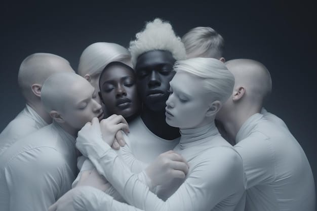 A diverse group of people, each with a subtle glowing aura around them, symbolizing unique genetic individuality, gathered around a large, friendly-looking robot or AI interface, representing accessible personalized healthcare technology.