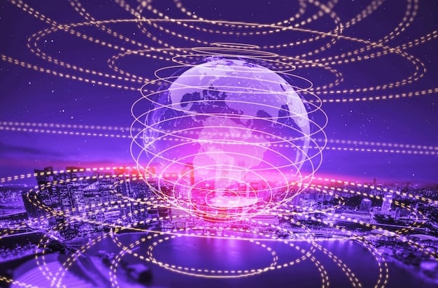 A futuristic rendering of a global healthcare network, interconnected with digital lines showcasing data flow and collaboration, with light emanating from key innovation hubs.