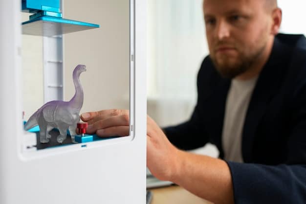 A 3D printer in a clean lab setting actively printing a bone-like medical implant, with a healthcare professional in the background observing the process.