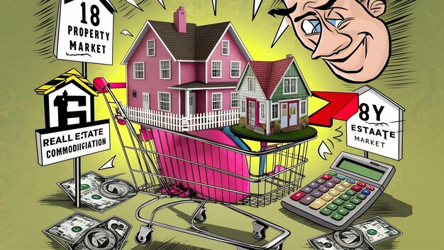 A visual metaphor using diverse elements like a house, stock market ticker, and a savings jar, interconnected by flowing lines, to represent the ripple effects of interest rate decisions across various financial sectors and household finances.